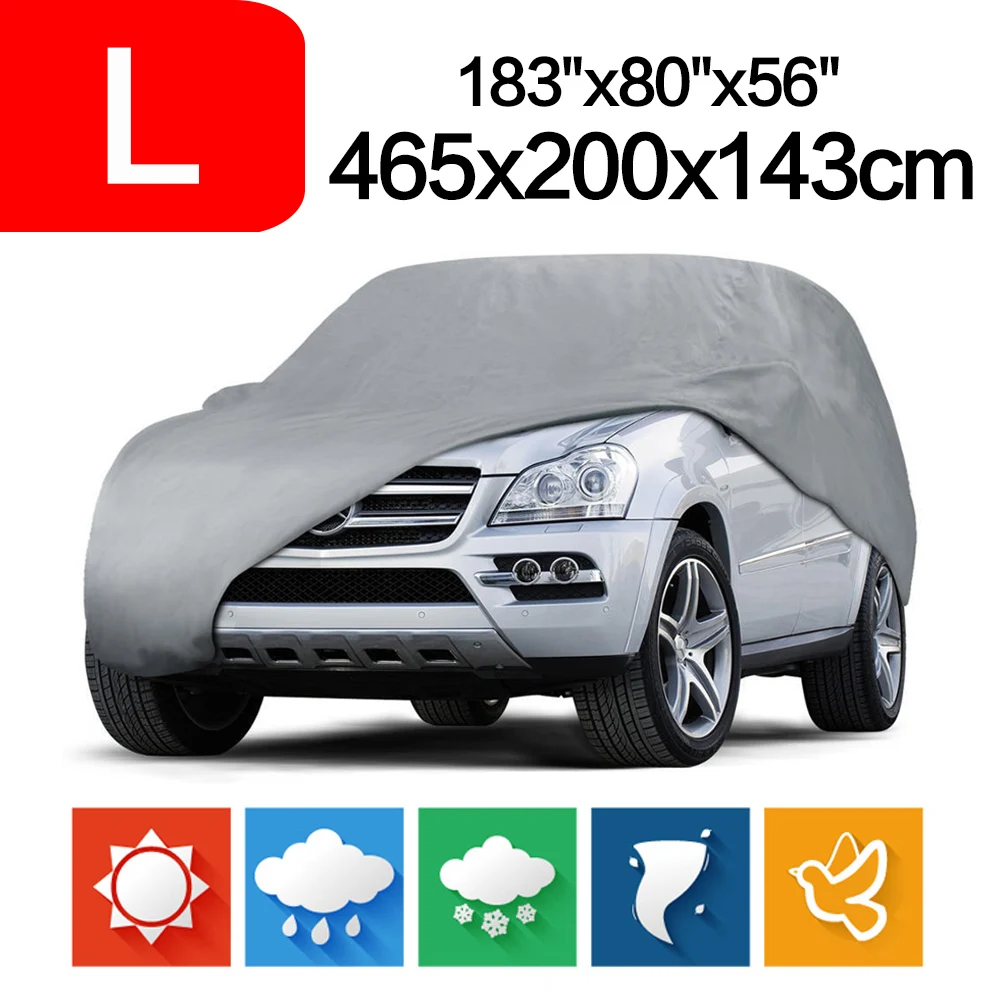 

New Outdoor Full Car Cover Sun UV Snow Dust Resistant Protection Size L Car Covers Gray Waterproof