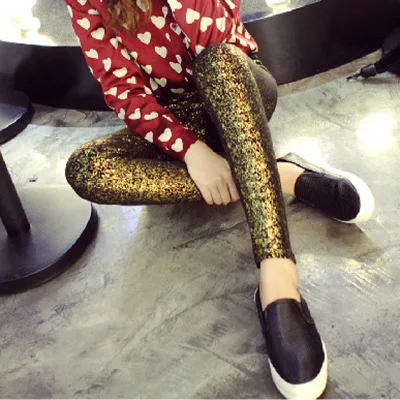 

2pcs/lot 2018 Cotton Shining Gold Silver Bright Light Thin Colors Leggings Spring Autumn Elastic Mid Waist Ankle Length Pants