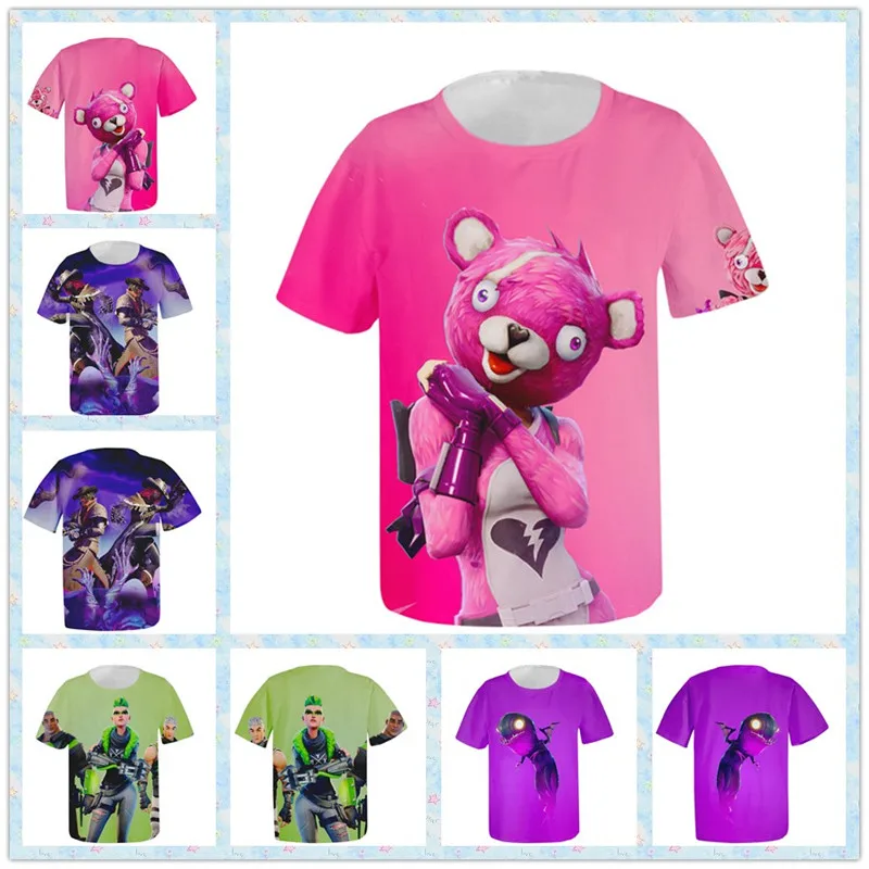 

ZSQH fortress night Fortnight Team Leader Pink Bear T-shirt fortnited Battle Royale Cosplay Costume for kids/women/men boy