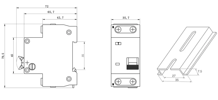 2 полюса 1P N 63A 230V~ 50 HZ/60 HZ автоматический выключатель с защитой от перегрузки по току и утечки RCBO