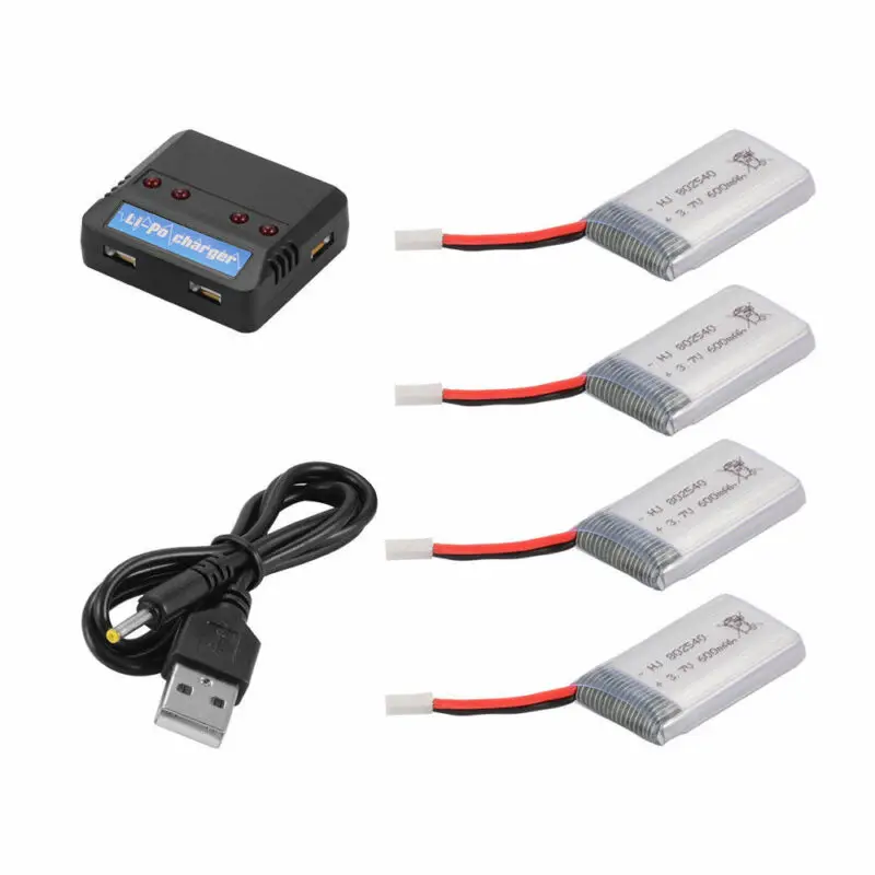 4 шт. 3 7 в 600 мАч батарея + USB зарядное устройство для Syma X5C X5SC X5SW Drone BC685 | Электроника