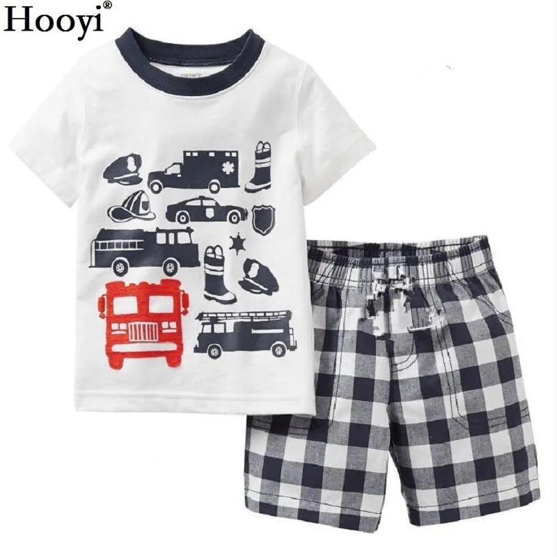 Hooyi Baby Boy Sleepwear Cotton Children Short Sleeve Tractor Pajamas Set