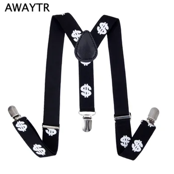 

AWAYTR High Quality Suspenders with 3 Clips Print Black Braces Baby Cute Straps Elastic Y-Shape Adjustable Boy Belt