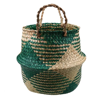 

WHISM Folding Seagrass Storage Baskets Handmade Straw Basket Wicker Basket Kids Toys Organizer Rattan Garden Flower Pot Planter