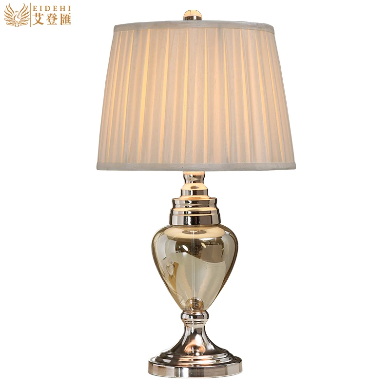 Modern Simple Crystal Glass Fabric Led E27 Table Lamp For Living Room Bedroom Bedside H 56cm 1420