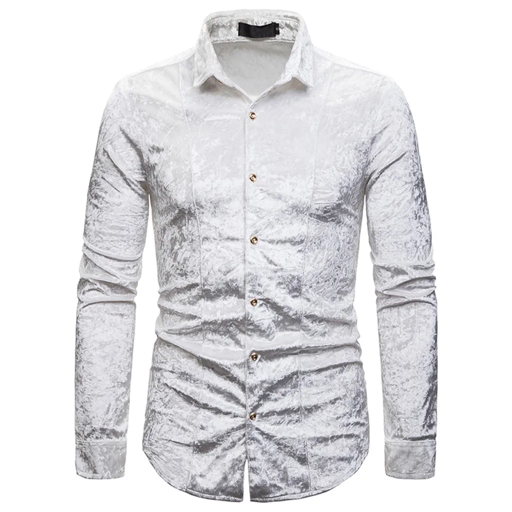 Модная мужская рубашка Camisa индивидуальные мужские рубашки с длинным рукавом Повседневная Алмазная бархатная Мужская блузка Топ уличная Camisa masculina - Цвет: White