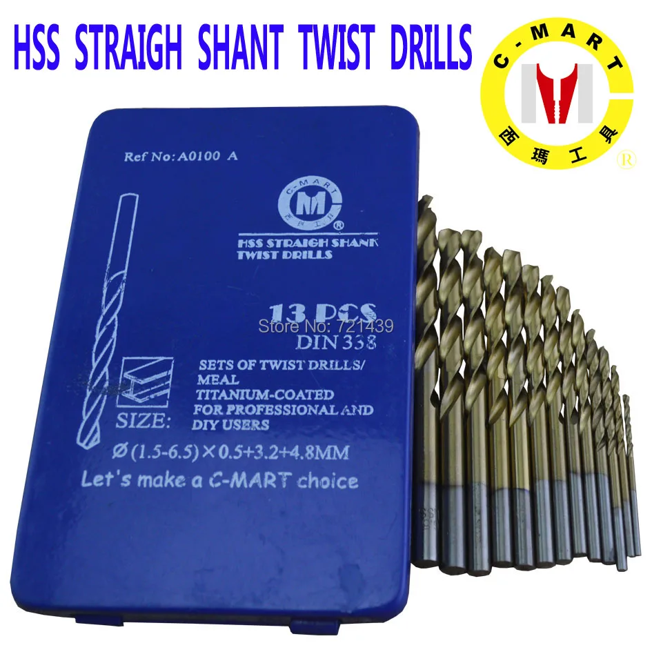C MART tools 13 pcs Cobalt HSS twist drill bits set metal drilling DIY