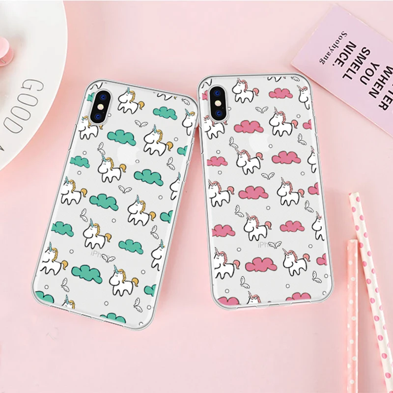 

Pattern Cartoon Cute Unicorn Phone Case Coque For iPhone 5 6 6S X XR Plus Clear Phone Cover For iPhone 8 7 Plus XS MAX