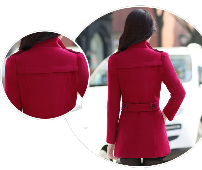 2018  Autumn and winter new female woolen coat short Korean version of the slim slimming lapel double-breasted woolen coat female tide (4)