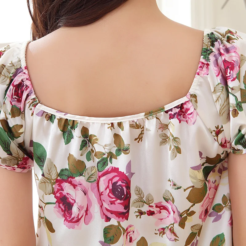 Дамская ночная рубашка, модная Пижама с маленькими цветочками, женские ночные рубашки с принтом,, шелковая ночная рубашка размера плюс 4XL для лета, осени