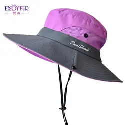 ENJOYFUR летняя широкая с полями, солнце шапки для женщин наружная УФ-защита шапка с хвостом Складная и дышащая Рыболовная Шапка