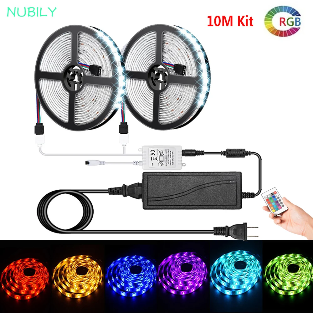 Светодиодная лента 5050 RGB 12V Fita De светодиодный светильник водонепроницаемая лента 10 м 5 м 2 м 3 м 1 м 24 кнопки пульт дистанционного управления ИК RGB светодиодный адаптер питания