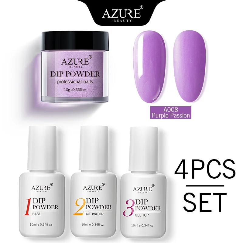 Azure Beauty 4Pcs/Lot Dipping Powder Base Nail Coat Set Shiny Glitter Dip Powder Gradient Color Powder Kits Top Gel Activator - Цвет: 8