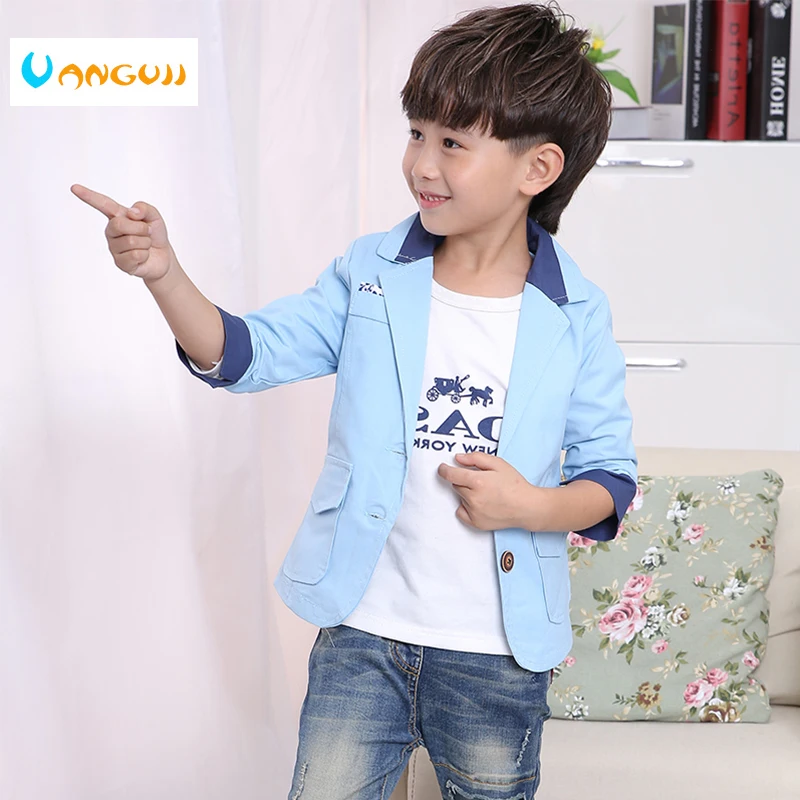 

boys Leisure Suit children's blazer 3-11 year old Hit color Spring summer fashion boy coat long sleeve All Blue khaki