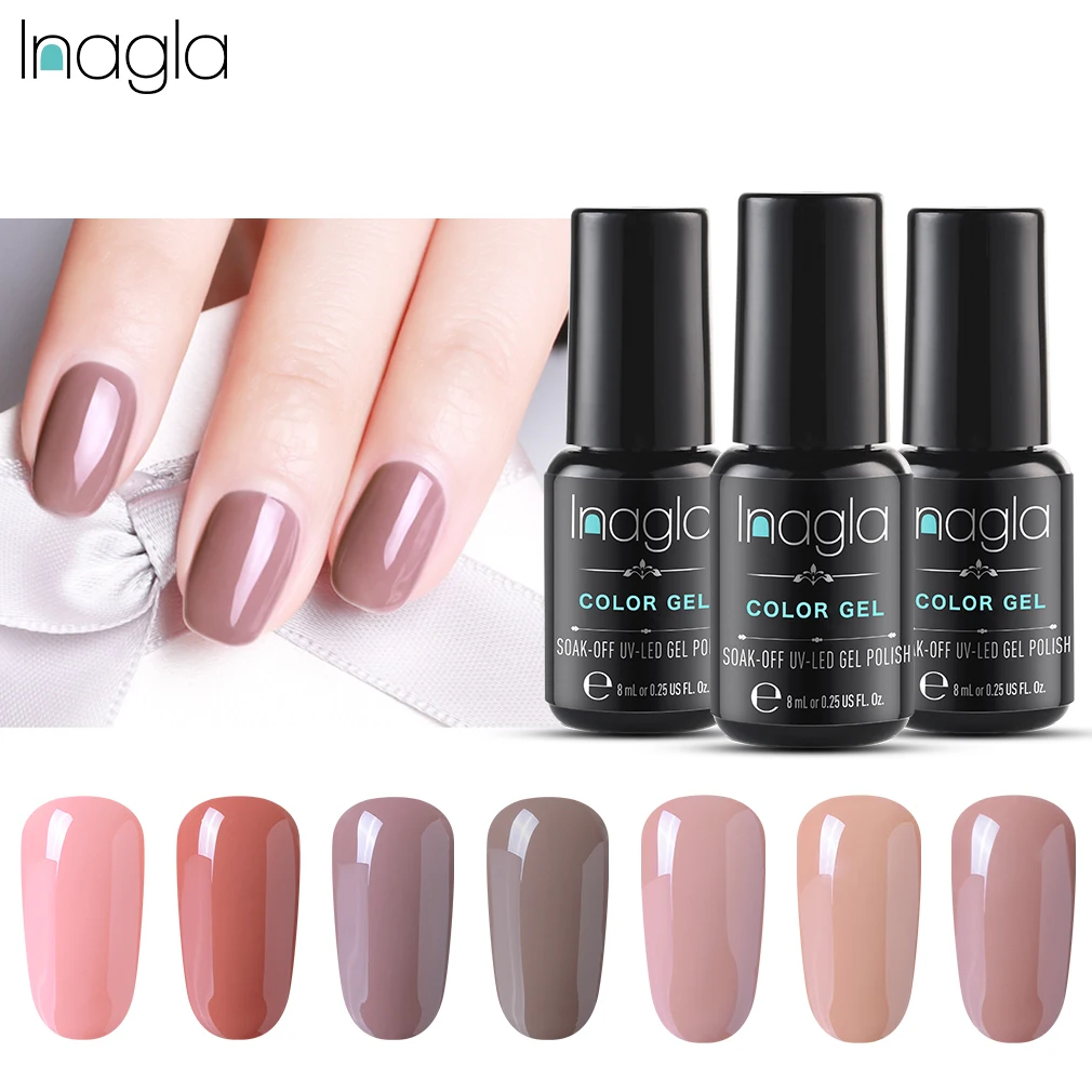 

Inagla Blue Nude Colors Make up Nail Art Gel 8ML Pure Color UV LED Gel Nail Polish Long-lasting Top Base Gel Lacquer