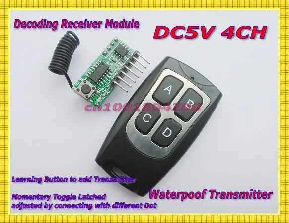 

DC 5V Receiver module Transmitter wireless remote control system Toggle/Momentary/Latched Adjusted Learning code 315/433MHZ