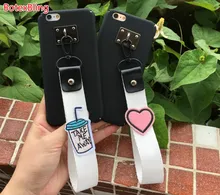 BotexBling love embroidery coffee wrist strap soft silicone case for iphone X case 7 7plus 6 6s plus 6plus cover 8 8plus 5 5s se