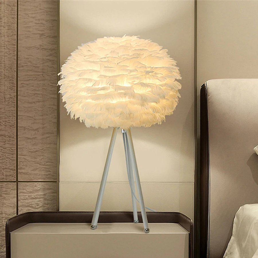 US $57.90 Thrisdar Modern Minimalist Feather LED Table Lamp With E27 Base White Feather Desk Lamp Bedroom Bedside Reading Light EU US Plug
