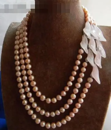 

Free Shipping >> 3Strands 19'' Pink Round Freshwater Pearl Agate Flower Necklace