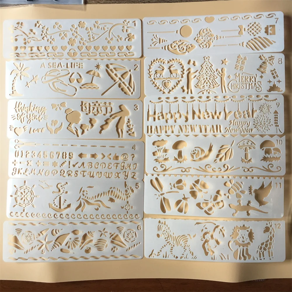 

12Pcs 20x5.8cm Mother's Day DIY Layering Stencils Painting Scrapbook Coloring Embossing Album Decorative Paper Template