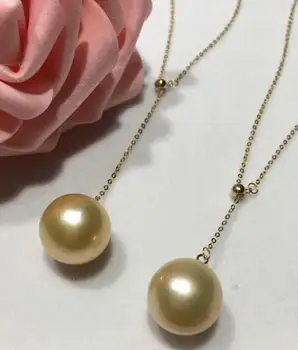 

free shipping >>>>noble jewelry 12-13mm SouthSea gold pearl 18k pendant chain