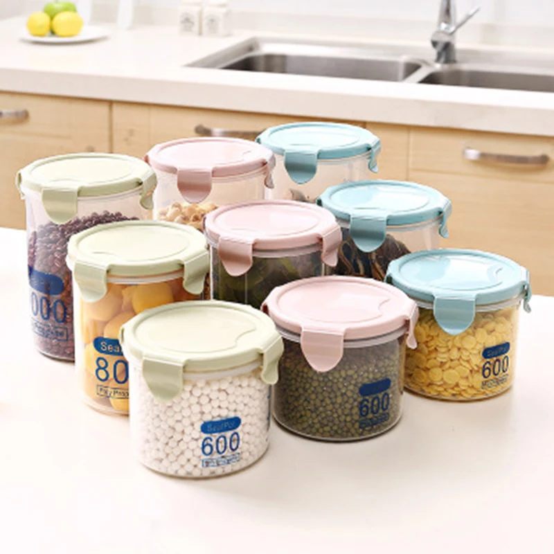 

Multifunctional Plastic Transparent Sealed Can Kitchen Grain Coffee Sugar Sweet Keep Fresh Storage Jar snack food Containers 1PC