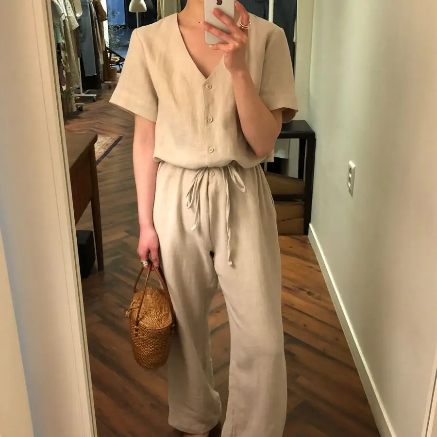 2019 Casual Women Summer Jumpsuit Light Khaki Color Full Length Wide Leg Jumpsuits 2019 Casual Women Summer Jumpsuit Light Khaki Color Full Length Wide Leg Jumpsuits