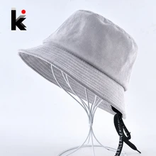 Однотонная Вельветовая шляпа-ведро для женщин, красивая шляпа с вышивкой и ремнем, солнцезащитная Кепка с защитой от ультрафиолета, летние пляжные шляпы для женщин с козырьком