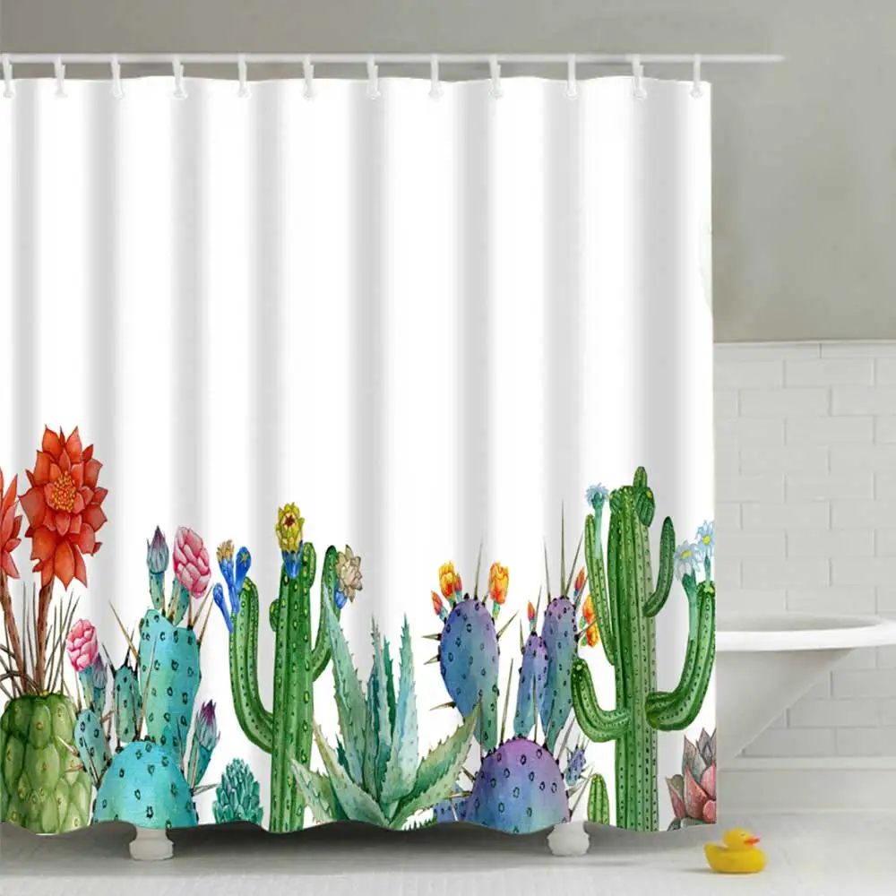 

1PC 180X180cm Tropical Plants Cactus Shower Curtain For Bathroom Print Polyester Green Curtain Waterproof Bathtub Curtains