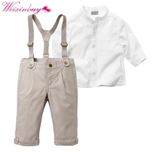 New Autumn Spring Summer Kids Baby Boy Gentleman Clothes Set Long Sleeve Tops + Suspender Trousers 5 Sizes