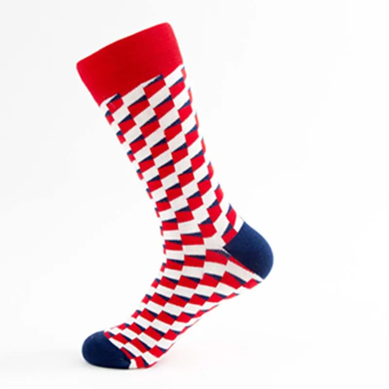Деловые ЖАККАРДОВЫЕ мужские носки в стиле хип-хоп с Аргайлом, забавные уличные носки для свадьбы, Harajuku Divertidos, скейтборд, Chaussette Homme - Цвет: Red Socks