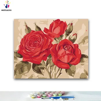 

DIY Coloring paint by numbers Red rose paintings by numbers with kits 40x50 framed
