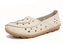 Women Flat Shoes Cow Leather cut-outs Shoes Slip on Flats Woman Loafers Ballet Flats Loafers Moccasin Causal Sandal Shoes Female