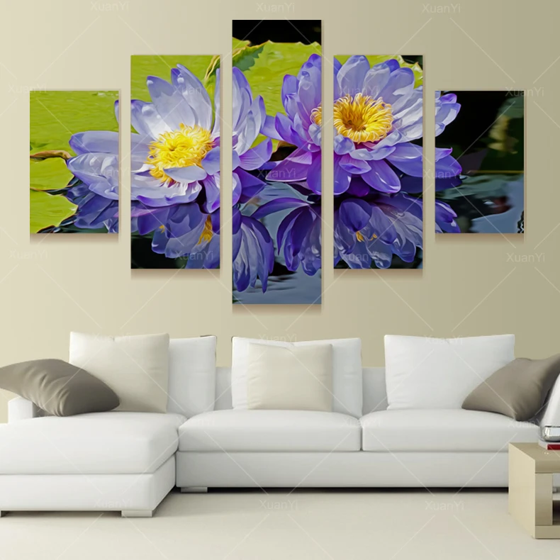 5 Панель Современная печать цветок лотоса настенная живопись Домашний декор