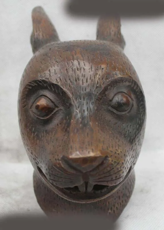 6"Chinese Fengshui Bronze Lucky Zodiac Year rabbit head Statue