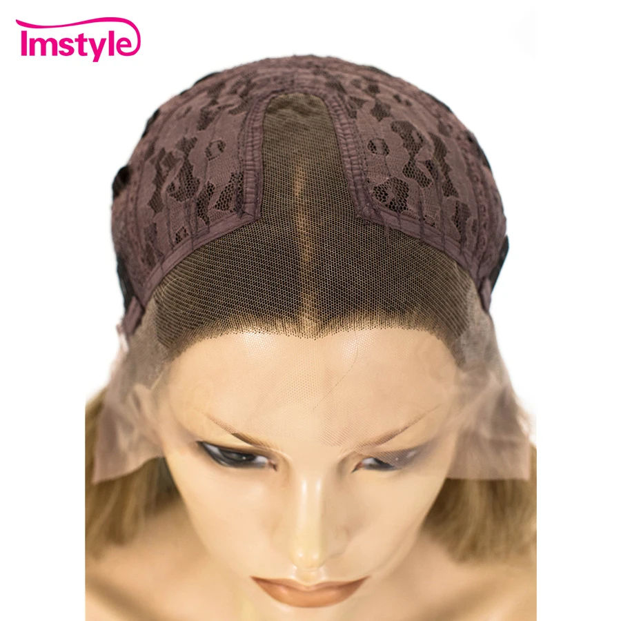 Imstyle Ombre коричневый синий парик синтетический парик на кружеве длинные волнистые парики для женщин термостойкие волокна Glueless косплей парик