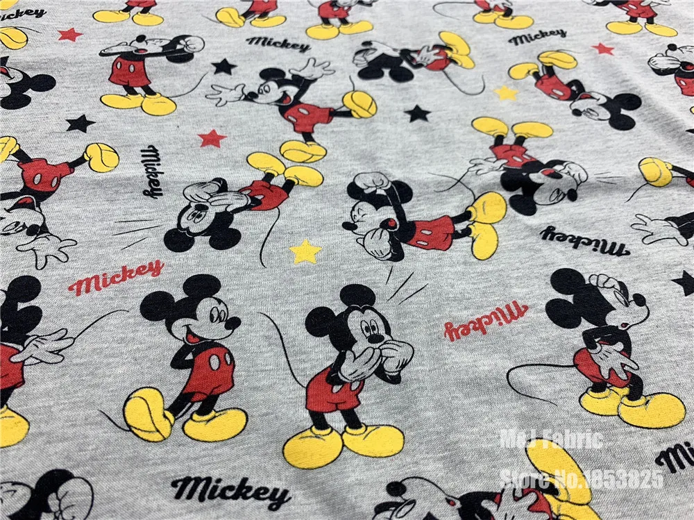 

50*180cm mickey soft elasticity pattern knitted cotton fabric For Sewing diy Patchwork baby boy shirt jacket cushion cover