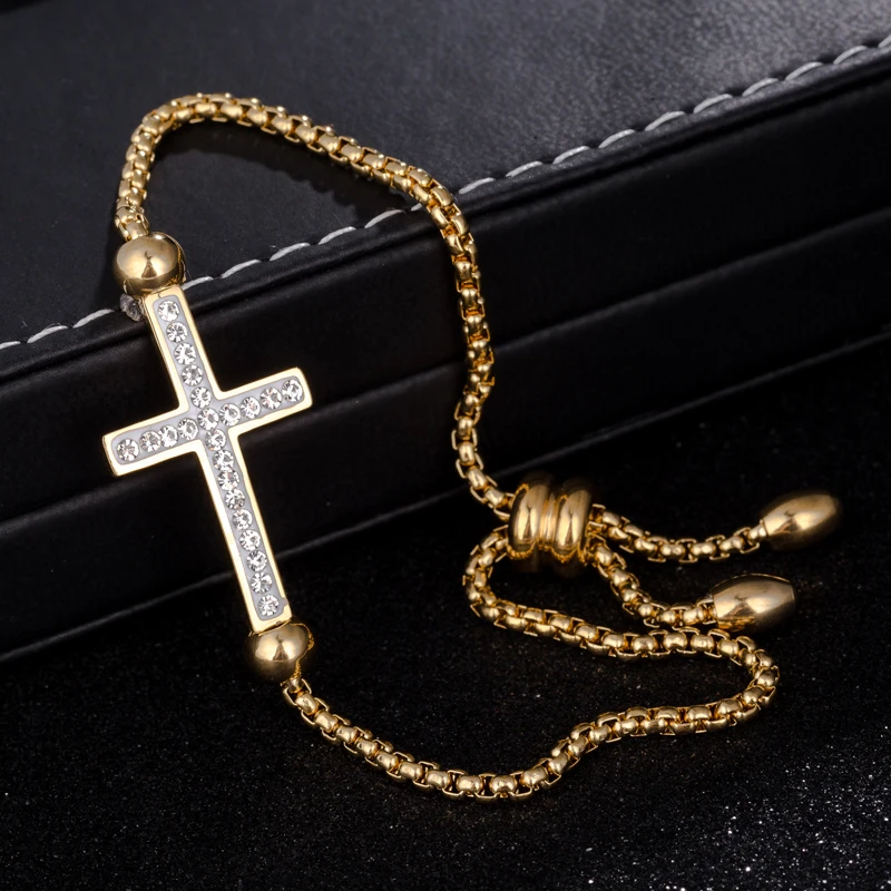

D&Z Charm Religious Jesus Rhinestone Cross Bracelet Femme Adjustable Stainless Steel Bracelets For Women Jewelry