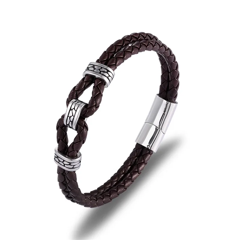 Charm Braided Genuine Leather Bracelets Bangles for women Friendship Bracelet Men Stainless Steel Magnet Buckle homme jewelry