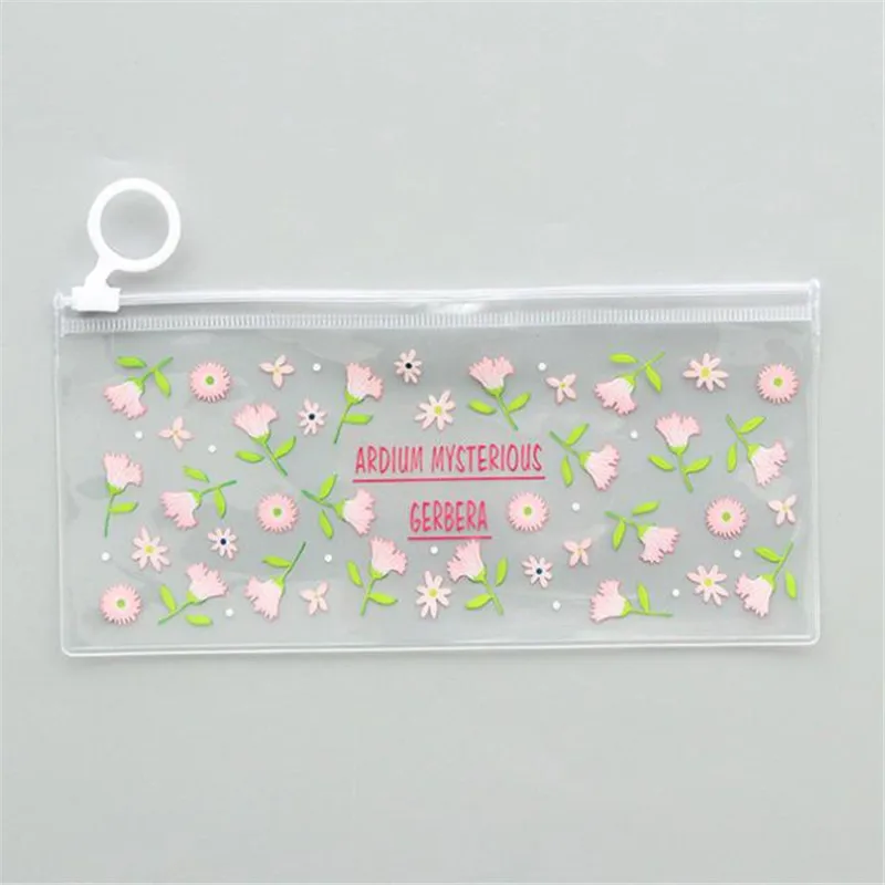 PVC Transparent Pencil Bags Mysterious Small Flowers Animals Waterproof Stationery Storage Office School Supplies Pencil Case