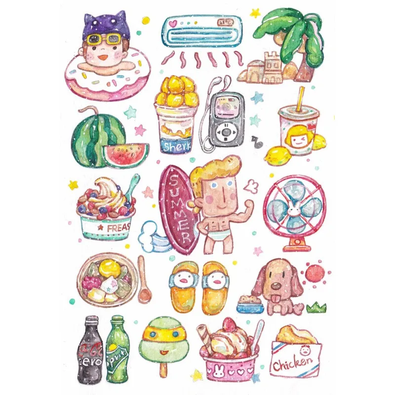 

2 PCS Japan Lapices Kawaii Summer Food DIY Scrapbook Notebook Paper Stickers Books Planner Sticker School Office Supplies
