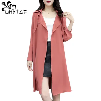 

UHYTGF 2019 New spring trench coats female Fashion long section trench coat for women plus size splice Loose leisure cardigan103