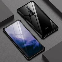 Non-slip Rhombus Aluminum Metal Bumper Case For OnePlus 7/ Pro Case Luxury Rear Tempered Glass Cover For OnePlus 7 Pro 5G Case