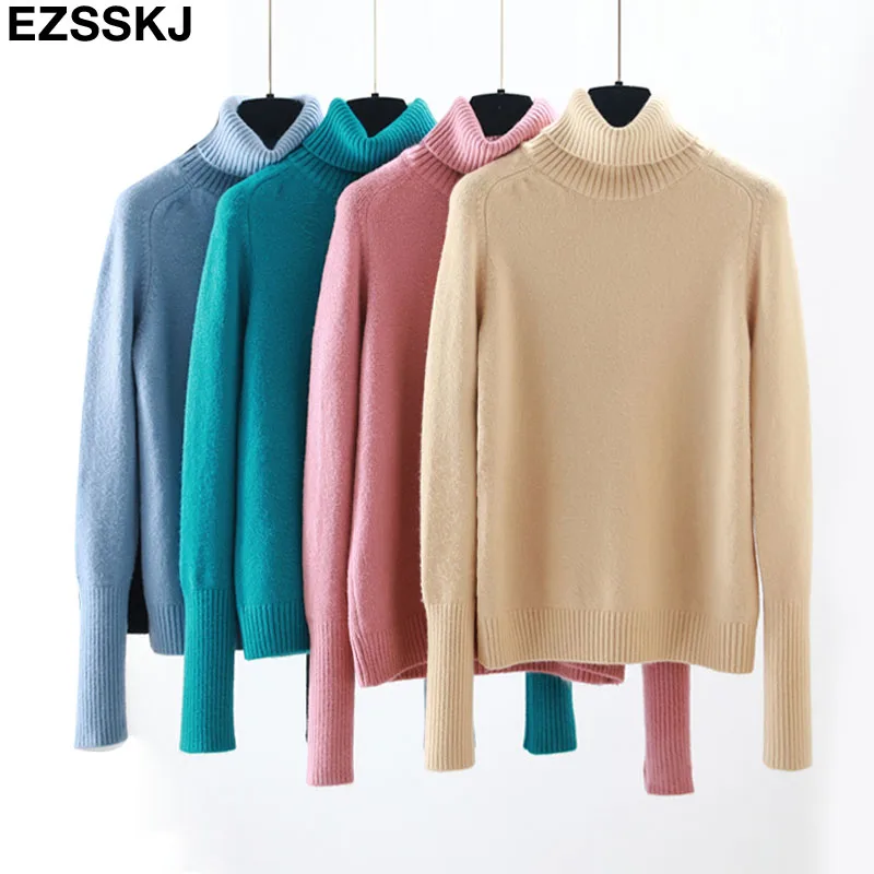 

basic Bright color cashmere Autumn winter Thick Sweater Pullovers Women Long Sleeve casual turtleneck Sweater female Jumpers
