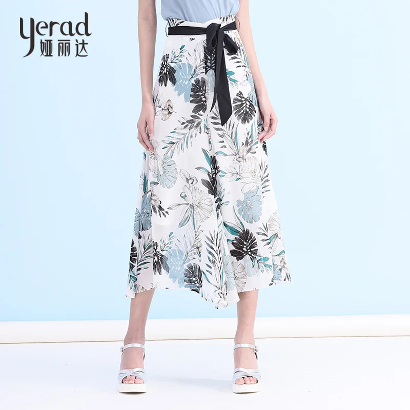YERAD Цветочный принт Широкие штаны женские ботильоны Длина брюки 2018 Лето Boho пляж