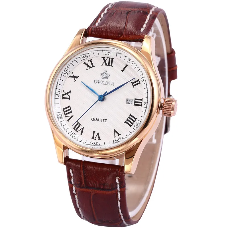 

MG. ORKINA Brand Unique Barleycorn Textured Dial Rose Gold Auto Date Man Watches 2016 Brand Luxury Relogio Masculino Dourado