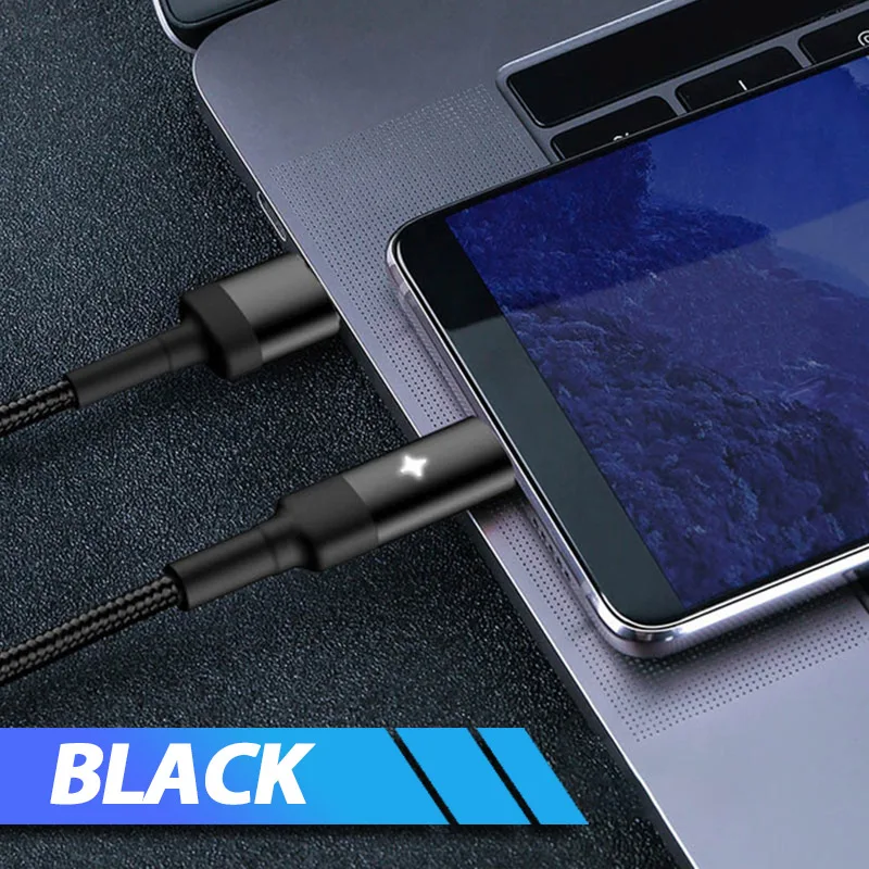 Qiuck Charge 3,0 Micro USB кабель QC 3,0 кабель выключения питания типа C зарядное устройство светодиодный кабель для быстрой зарядки samsung Xiaomi - Цвет: Black