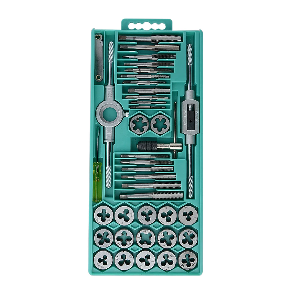 

40pcs/set tap and die set M3~M12 Screw Thread Metric Plugs Taps & Tap wrench & Die wrench, hand screw taps Hand Threading