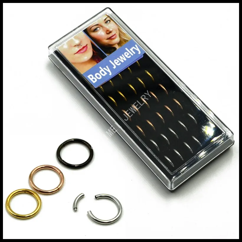 

40Pcs Titanium Plated 316L Stainless Steel Nose Hoop Segment Hinger Septum Clicker Studs Ring Jewelry Piercing 16g ,14g