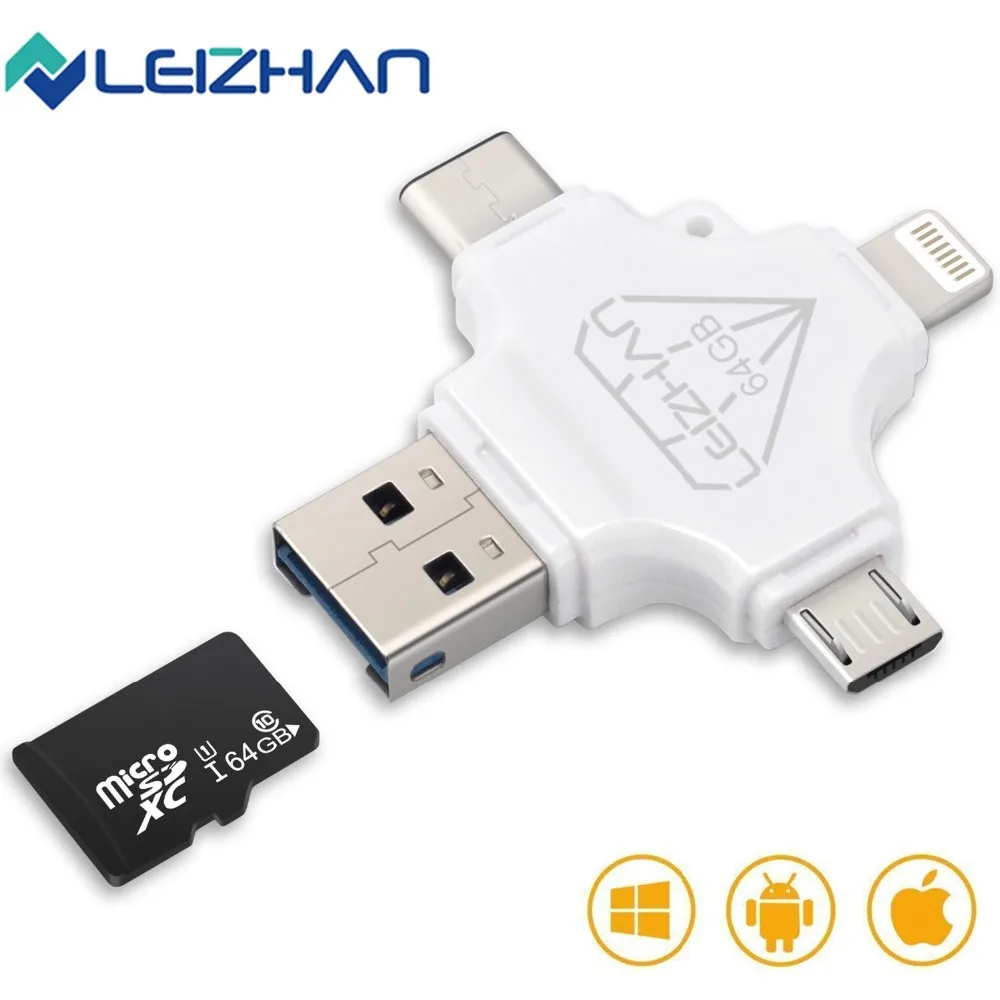 

LEIZHAN Lightning USB Flash Drive for iphone, iPad, Samsung, Huawei, Xiaomi Pen Drive 128GB 64GB 32GB micro sd TF card Class10